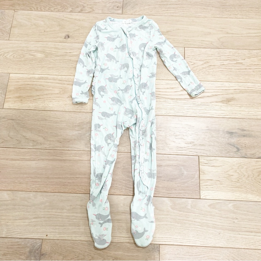 Angel Dear Mint Narwhal Print Footed One-Piece